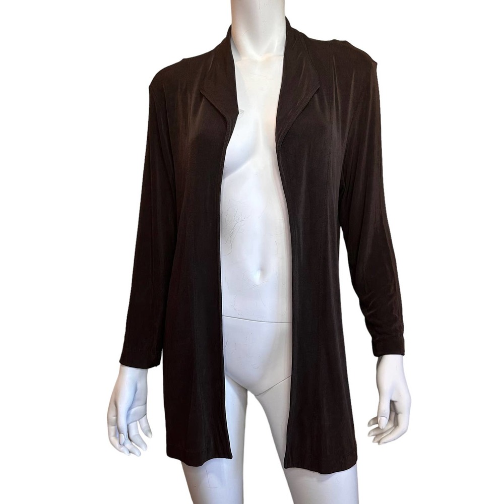 Chico's Travelers Brown Open Front Jacket sz 2=L